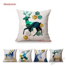 Nordic Metallic Geometric Blue Deer Home Decorative Sofa Throw Pillow Case Concise Scandinavian Style Cotton Linen Cushion Cover 2024 - buy cheap