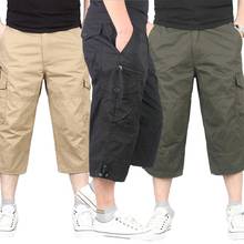 Men Solid Color Breathable Pocket Loose Straight Capri Cropped Pants Trousers Casual Pants Plus Size 2024 - buy cheap