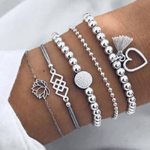 Fashion Female Jewelry Rope Chain Bracelet Set Bohemia Love Tassel Lotus Beads Charm Bracelets for Woman 2024 - buy cheap