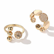 Joia anel aberto dourado 2020 com strass, anel redondo com esferas, acessórios da moda, bague femme 2024 - compre barato