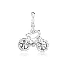 Talismã de prata brilhante para bicicleta, talismã de prata esterlina 925 para pulseiras, pedra empedrada 2024 - compre barato