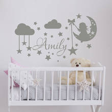 Pegatinas de pared con dibujos animados para bebé y niña, calcomanías personalizadas con nombre, Luna y estrellas, nubes, decoración de guardería, arte de vinilo, decoración del hogar para habitación de niños S182 2024 - compra barato