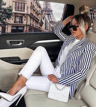 XL XXL Women Winter Style Sexy V Neck Long Sleeve Striped Blazer Coat 2021 Fashion Designer High Street Coats Female 2024 - buy cheap