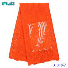 Encaje naranja quemado, última tela de encaje, tela africana de encaje con lentejuelas para vestidos formales nigerianos KS3131B 2024 - compra barato