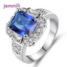 Кольцо из стерлингового серебра 925 пробы с голубым бриллиантом для женщин, квадратное кольцо со стразами вечерние свадебные ювелирные изделия для пар 2024 - купить недорого
