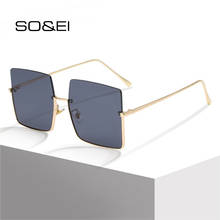 SO&EI Fashion Oversized Square Semi-Rimless Sunglasses Women Brand Designer Vintage Clear Ocean Lens Eyewear Men Sun Glasses 2024 - buy cheap