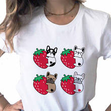 Dog French Bulldog Strawberry Cartoon Tops print ladies casual basics O-collar white shirt short sleeve ladies T-shirt,Drop Ship 2024 - buy cheap