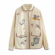 XUANHAO Women Autumn Winter Jacket And Coat Cartoon Embroidery Pockets Basic Jackets Boys Girls Long Sleeve Turndown Jacket 2024 - buy cheap