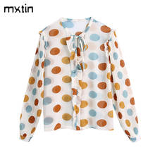 2021 Women Spring Fashion Dot Office Wear Loose Blouses Vintage Bow Lapel Collar Long Sleeve Female Shirts Blusas Chic Tops 2024 - buy cheap