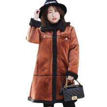 2019 Oversize thicken chamois suede parka women flocking warm coat Plus size 3XL-8XL long outerwear compound velvet jacket G688 2024 - buy cheap