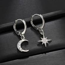 Exquisite Silver Colour Star Moon Dangle Earrings Gold Asymmetric Zircon Crystal Earrings Women Pendant Earrings Jewelry Gifts 2024 - buy cheap