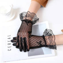 Luvas femininas transparentes, luvas curtas de dedos completos e laço branco, malha gótica e preta de tule puro 2024 - compre barato