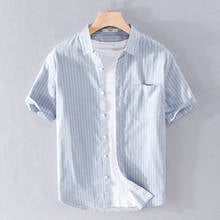 Camisa casual masculina listrada 100% algodão, camisa fashion bordada da moda para homens, camisa de marca chemise, roupas tops para homens 2024 - compre barato