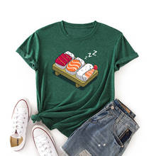 Camisetas de algodón de colores para Mujer, remera con estampado de dibujos animados de Sushi, playera estampada Harajuku, Camisetas para Mujer 2024 - compra barato