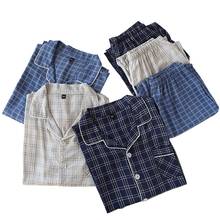 Pijamas a cuadros de manga larga para hombre, + Pantalones Top de estilo Simple, cárdigan de algodón de rayón suave y fino, ropa informal para el hogar, primavera y verano, 2021 2024 - compra barato