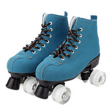 Patines de cuero de alta calidad para hombre y mujer, calzado de patinaje de dos líneas, color azul marino, 4 ruedas, PU 2024 - compra barato