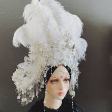 white exaggerated feather hat for women model stage show headwear antique style queen hat princess cosplay for photography 2024 - buy cheap