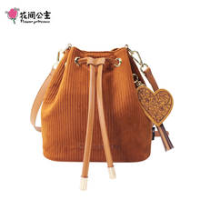 Flower Princess Women Corduroy Embroidery Shoulder Bags Large Capacity Ornament School Bucket Bags Ladies Travel Crossbody Bag 2024 - buy cheap