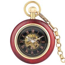 Часы наручные механические, деревянные карманные часы-скелетоны с подвеской, в стиле стимпанк, роскошная резьба, с цепочкой 2024 - купить недорого