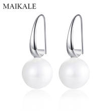 MAIKALE-pendientes clásicos de perlas de agua dulce para mujer, aretes colgantes con gancho de Color dorado y plateado con perlas, regalos de joyería simples 2024 - compra barato