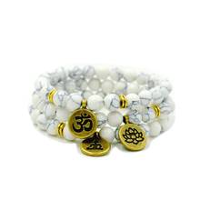 Natural White Pine Stone Beads Religion Buddhism Lotus Buddha OM Strand Bracelet For Women Men Yoga Jewelry 2024 - buy cheap