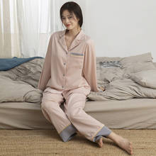 Pijama feminino de manga comprida e gola solta, duas peças, roupa de dormir para casal, primavera 2024 - compre barato