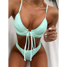 Bikini de estilo vendaje para mujer, traje de baño de realce, unicolor, brasileño, para playa, 2021 2024 - compra barato