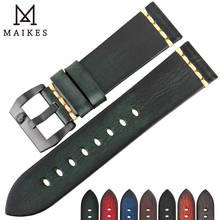 MAIKES Handmade Genuine Cow Leather Watch Band Vintage Green Watchband Watch Bracelet 20mm 22mm 24mm Watch Strap 2024 - buy cheap