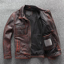 2020 Japanese Vintage red brown cow jacket stone wash slim fit four pockets genuine leather coat for men factory 2024 - buy cheap