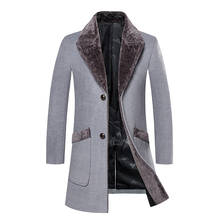 Casaco masculino de lã, sobretudo, longo, inverno, masculino com gola de pele, gabardina, manteau homme 2024 - compre barato