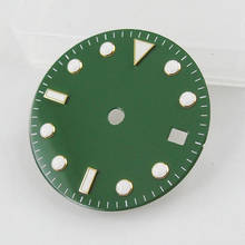 Nologo-esfera de reloj verde de 28,5mm, borde dorado con ventana de fecha, ajuste ETA 2836, movimiento MIYOTA 2024 - compra barato