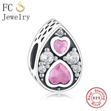 FC Jewelry Fit Original Brand Charms Bracelet 925 Sterling Silver Winter Waterdrop Pink Stone Beads For Making Berloque Bijoux 2024 - buy cheap