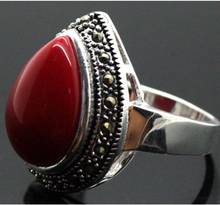Free shipping 25*20mm RARE JEWELRY DROP RED Coral 925 SILVER RING SIZE 7/8/9/10 2024 - buy cheap