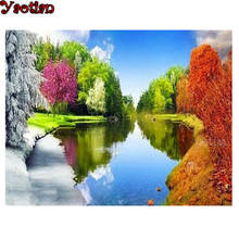 Pintura diamante 5d quatro estações lago floresta paisagem bordado diamante ponto de cruz perfuração quadrada completa decoração de mosaico 2024 - compre barato