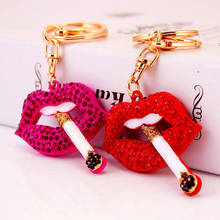 Creative Craft Small Gift Cigarette Lip Red Keychain Female Bag Accessories Metal Pendant Mouth Keychain Amulet Accessories 2024 - buy cheap