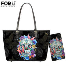 FORUDESIGNS Beleza Borboletas Floral Crânio Imprimir Bolsas de Ombro Moda Bolsas De Couro Das Mulheres Zipper PU 2 pçs/set Sacola Bolsa 2024 - compre barato