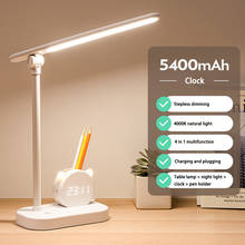 2 em 1 led lâmpada de mesa de carregamento usb luz de mesa brilho ajustável luz de leitura de mesa olho-proteger o design do relógio luz da noite 2024 - compre barato