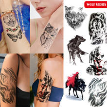 Tatuagem temporária de lobo, tatuagem falsa à prova d'água com tinta preta, tatuagem corporal de animais lobos, mulheres, tatuagens de transferência com água 2024 - compre barato
