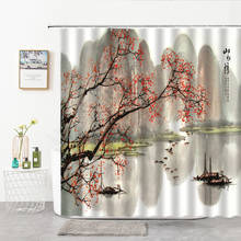 Cortinas de ducha de paisaje chino moderno, cortina de ducha de Guilin, paisaje estampado, cortina de baño, tela de poliéster, decoración del hogar 2024 - compra barato