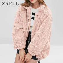 ZAFUL Zip Up Faux Fur Coat Turn-Down Neckline Two Pockets Design Casual Style Stand-Up Collar Wide-Waisted Women Winter Coats 2024 - buy cheap