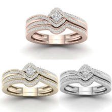 Estilo único feminino cristal anel de noiva conjunto de luxo ouro cor anéis de casamento jóias promessa anéis de noivado para mulher 2024 - compre barato
