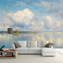 Personalizado Auto-Adesivo Papel De Parede Moderno Céu Nuvens Pintura A Óleo Lago Paisagem Mural Sala TV Hotel Temático de Adesivo À Prova D' Água 2024 - compre barato