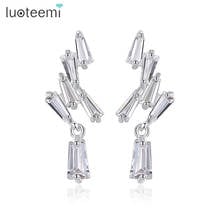 LUOTEEMI Trendy Geometric CZ Curved Bridal Asymmetric Stud Earrings For Women Fashion Wedding Engagement Party Jewellery Brincos 2024 - buy cheap