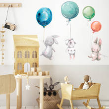 Colorful Balloon Rabbits Bedroom Wall Stickers For Kids Room Decoration Grey Bunny Wall Stickers for children Nursery Wall Decal 2024 - buy cheap