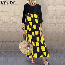 VONDA Summer Maxi Dress Plus Size Loose Patchwork Printed Long Dress Casual 3/4 Sleeve Party Sundress Bohemian Vestidos S-5XL 2024 - buy cheap