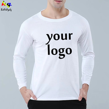 Мужская футболка с логотипом на заказ, однотонная одежда с длинными рукавами, простая Однотонная футболка с круглым вырезом, S-4XL 2022 - купить недорого