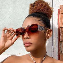 Single Bridge Rimless Square Sunglasses Ladies Fashion Luxury One-Piece Brown Gradient Sun Glasses Big Frame Womens Shades 2024 - buy cheap