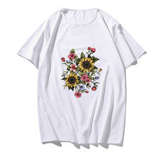 Camiseta de manga corta para hombre y mujer, ropa coreana, camiseta informal con estampado de girasol, Tops para mujer, ropa urbana Harajuku 2024 - compra barato