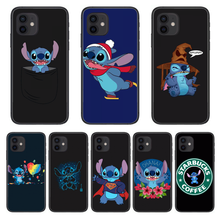 Capa de celular estilo stitch para iphone, capa de celular preta para iphone 12 pro max 11 8 7 6 s xr plus x xs se 2020 2024 - compre barato