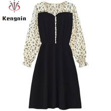 Vestido de oficina con estampado Floral para mujer, ropa holgada de retazos, color negro, para otoño e invierno, talla 5XL, KE1281 2024 - compra barato